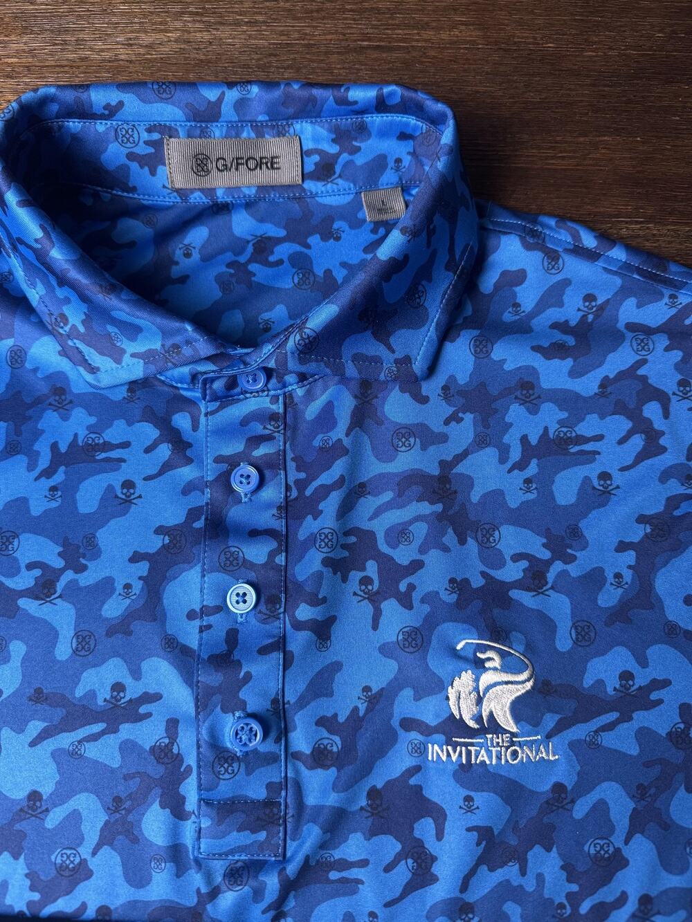 G/FORE Invitational Golf Polo Shirt Mens Medium Icon Camo Tech Jersey Azul Blue